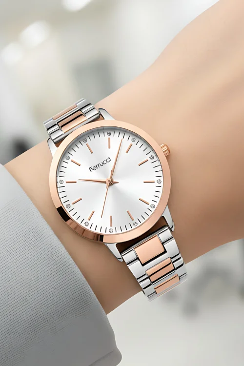 Ferrucci FC.13070M Çelik Kordon Çelik Kasa Kadın Kol Saati, Bileklik Hediye Gümüş-Rose zmfer201