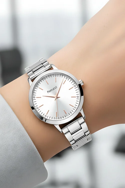 Ferrucci FC.13070M Çelik Kordon Çelik Kasa Kadın Kol Saati, Bileklik Hediye Gümüş zmfer201