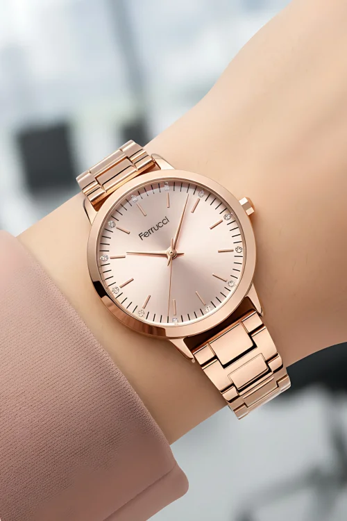 Ferrucci FC.13070M Çelik Kordon Çelik Kasa Kadın Kol Saati, Bileklik Hediye Rose zmfer201