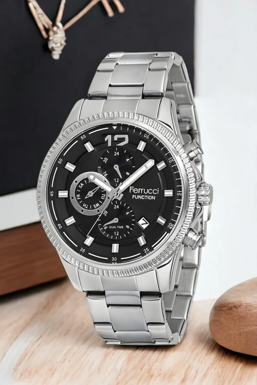 Ferrucci FCF.14474FM.01 Gümüş-Siyah Renk Function Erkek Kol Saati+Bileklik zmfer143