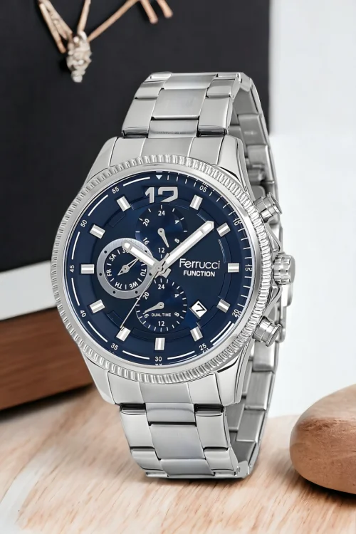 Ferrucci FCF.14474FM.02 Gümüş-Mavi Renk Function Erkek Kol Saati+Bileklik zmfer143