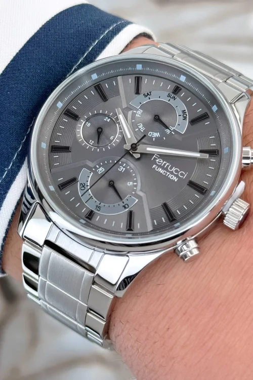 Ferrucci Function 3 ATM Gümüş Renk Çelik Kordon&Kasa Erkek Kol Saati+Bileklik zmfer082