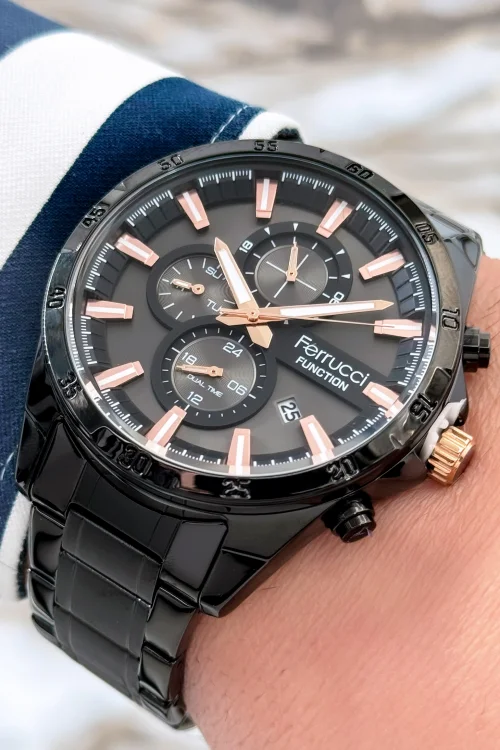 Ferrucci Function 3 ATM Siyah Renk Çelik Kordon&Kasa Erkek Kol Saati+Bileklik zmfer081