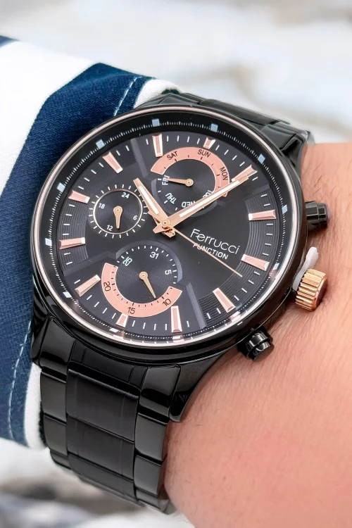 Ferrucci Function 3 ATM Siyah Renk Çelik Kordon&Kasa Erkek Kol Saati+Bileklik zmfer082