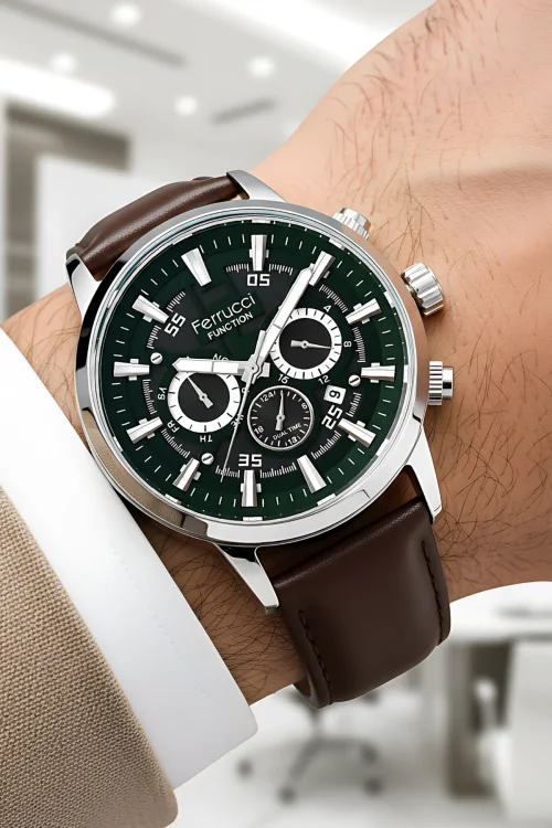Ferrucci Function Acı Kahve Renk Deri Kordonlu Erkek Kol Saati zmfer064