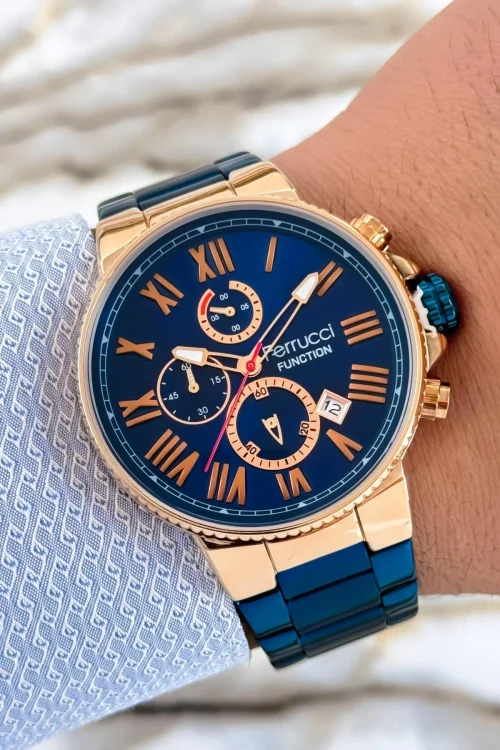 Ferrucci Function Erkek Kol Saati 3 ATM+Mavi Renk Çelik Kordon&Kasa+Bileklik zmfer099