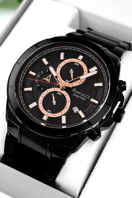 Ferrucci Function Erkek Kol Saati 3 ATM+Siyah Renk Çelik Kordon&Kasa+Bileklik zmfer105