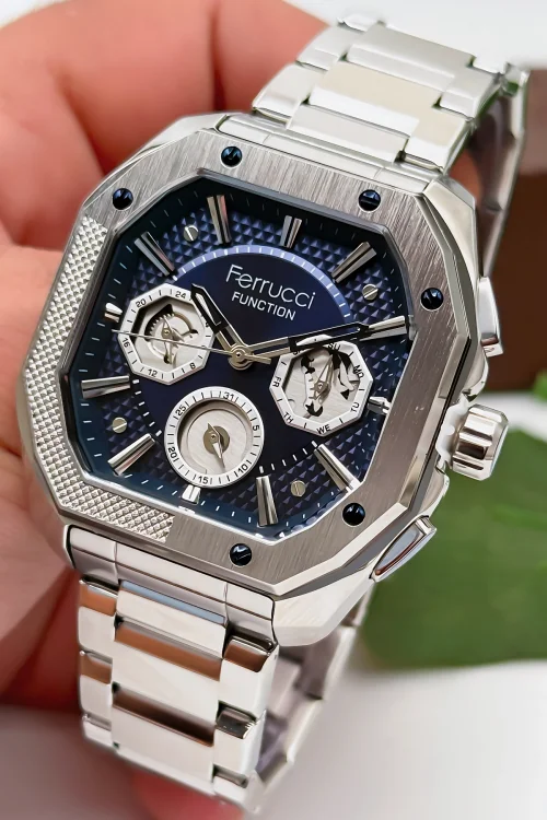 Ferrucci Function Erkek Kol Saati Çelik Kasa & Çelik Kordon Gümüş-Mavi zmfer187