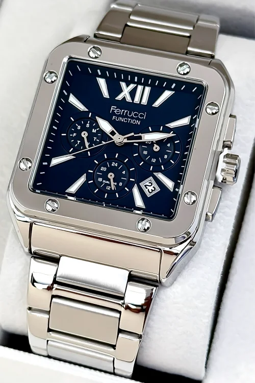 Ferrucci Function Erkek Kol Saati Çelik Kasa & Çelik Kordon Gümüş-Mavi zmfer188