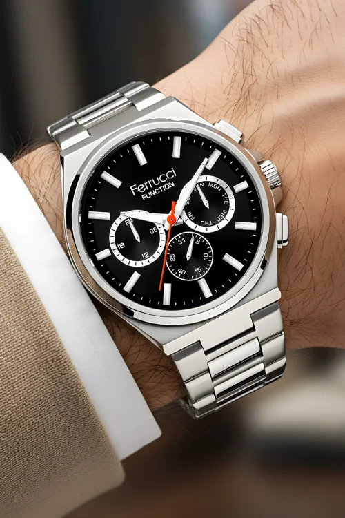 Ferrucci Function Erkek Kol Saati Çelik Kasa & Çelik Kordon Gümüş-Siyah zmfer216