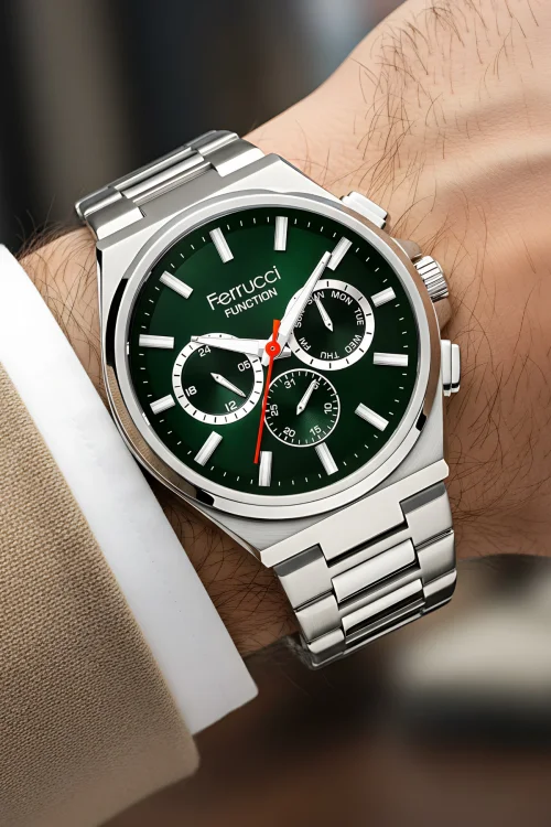 Ferrucci Function Erkek Kol Saati Çelik Kasa & Çelik Kordon Gümüş-Yeşil zmfer216