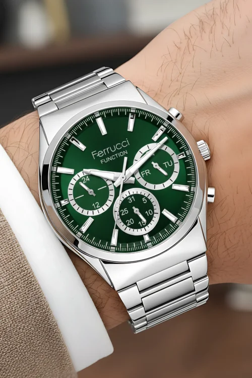 Ferrucci Function Erkek Kol Saati Çelik Kasa & Çelik Kordon Gümüş-Yeşil zmfer217