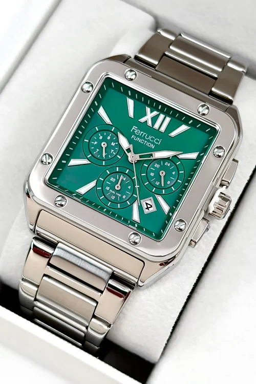 Ferrucci Function Erkek Kol Saati Çelik Kasa & Çelik Kordon Gümüş-Yeşil zmfer188