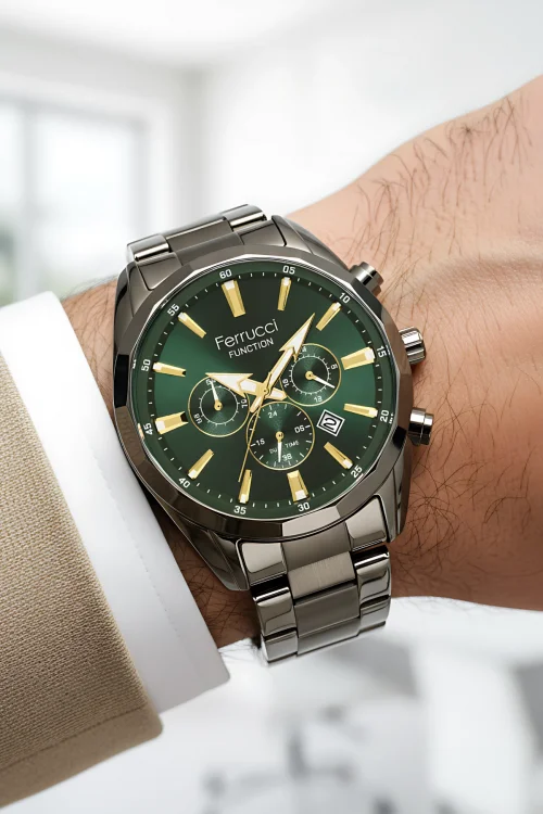 Ferrucci Function Erkek Kol Saati Füme Çelik Kasa & Kordon 44 mm 3 ATM Suya Dayanıklı, zmfer041