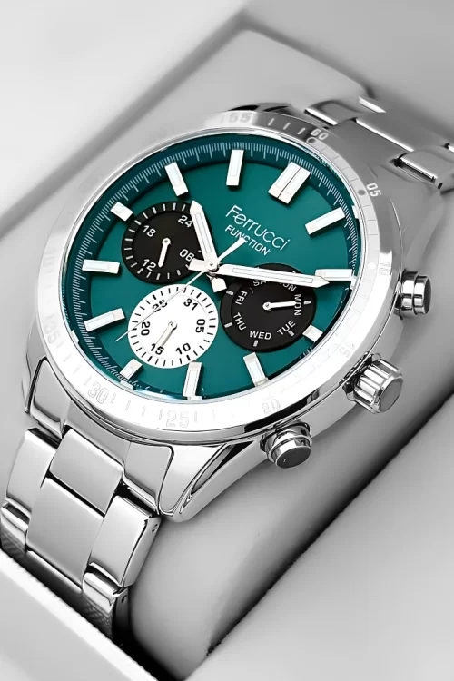 Ferrucci Function Erkek Kol Saati - Gümüş Renk Kasa ve Çelik Kordon, Yeşil Kadran ZMFer063