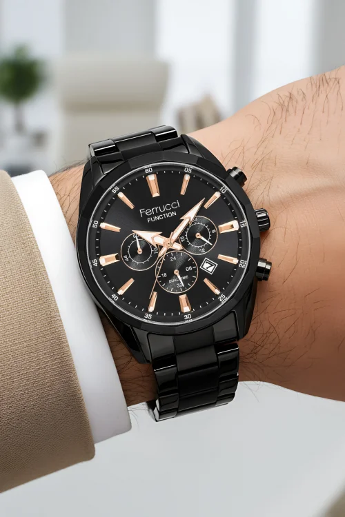 Ferrucci Function Erkek Kol Saati Siyah Renk Çelik Kordon&Kasa 3 ATM Suya Dayanıklılık zmfer041