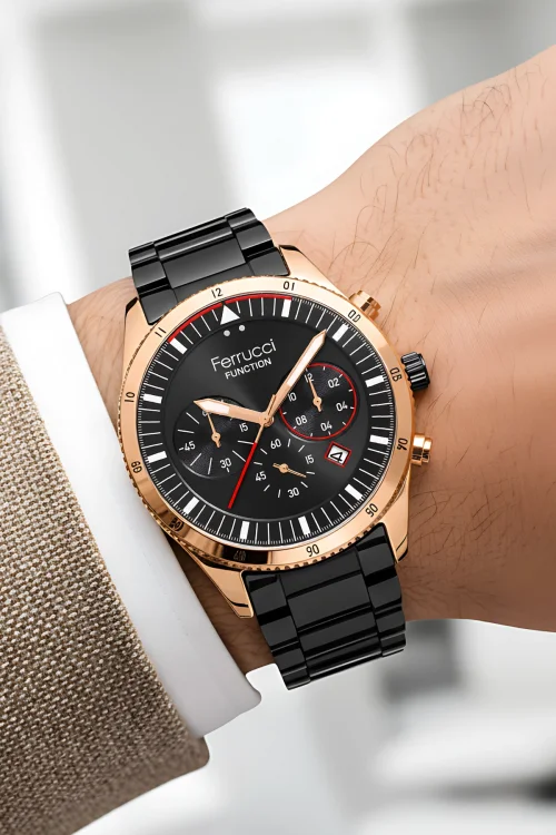 Ferrucci Function FC 13907TM | Siyah Çelik Kordon Rose Gold Çelik Kasa zmfer001