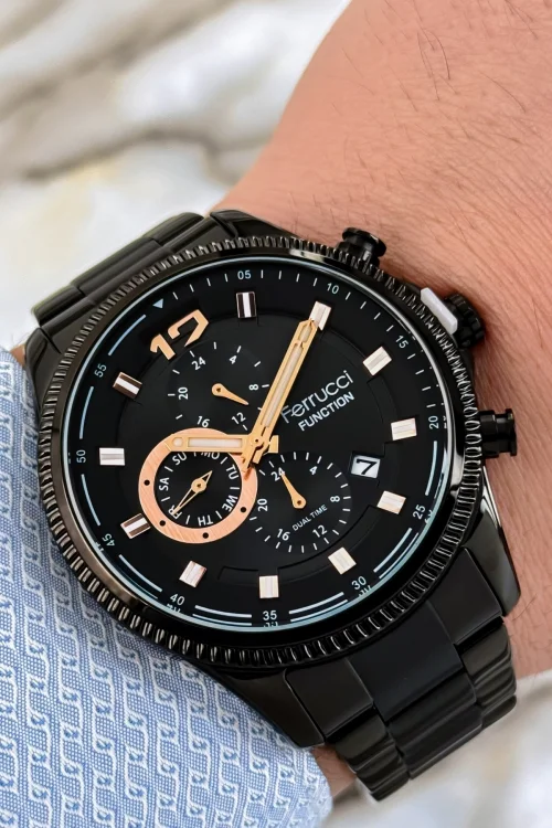 Ferrucci Function Siyah Renk Çelik Kordon&Kasa Erkek Kol Saati 3 ATM+Bileklik zmfer117