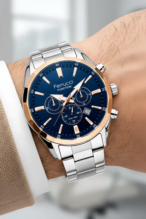 Ferrucci Function Gümüş Çelik Erkek Kol Saati – 44 mm, 3 ATM Suya Dayanıklı zmfer041
