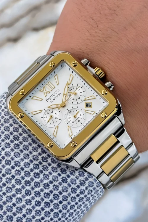 Ferrucci Function Gümüş-Gold Renk Çelik Kordon&Kasa Erkek Kol Saati 3 ATM+Bileklik zmfer116