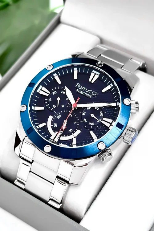 Ferrucci Function Gümüş Renk Çelik Kordon&Kasa Erkek Kol Saati 3 ATM+Bileklik zmfer111