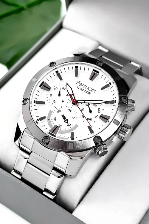 Ferrucci Function Gümüş Renk Çelik Kordon&Kasa Erkek Kol Saati 3 ATM+Bileklik zmfer111
