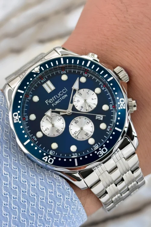 Ferrucci Function Gümüş Renk Çelik Kordon&Kasa Erkek Kol Saati 3 ATM+Bileklik zmfer112