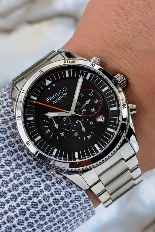 Ferrucci Function Gümüş-Siyah Renk Çelik Kordon&Kasa Erkek Kol Saati 3 ATM+Bileklik zmfer113