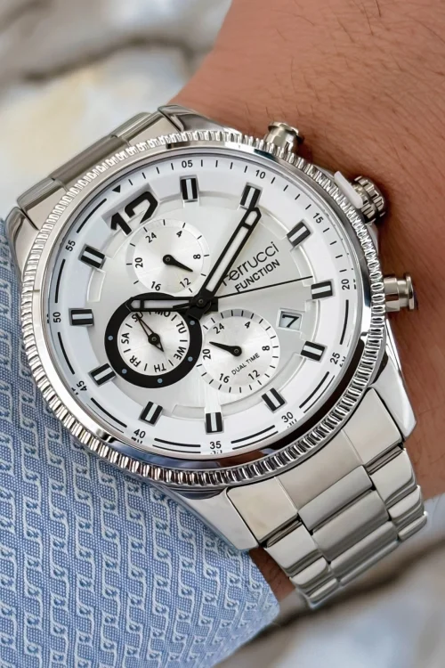 Ferrucci Function Gümüş-Beyaz Renk Çelik Kordon&Kasa Erkek Kol Saati 3 ATM+Bileklik zmfer117