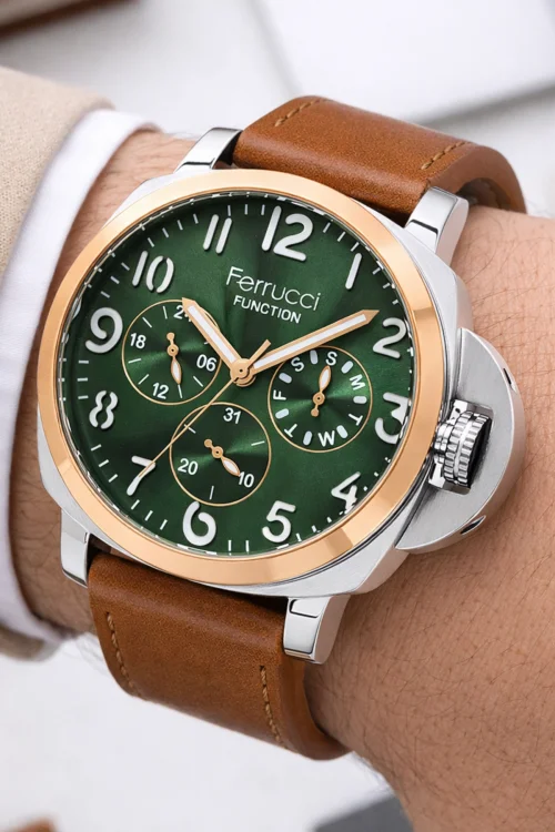 Ferrucci Function Kahverengi Deri Kordonlu Erkek Kol Saati Fonksiyonlar aktif zmfer064