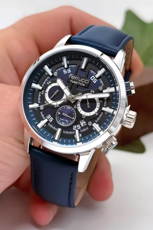 Ferrucci Function Serisi Erkek Kol Saati – zmfer004 Lacivert Deri Kordon Gümüş Renk Çelik Kasa