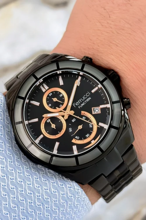 Ferrucci Function Siyah Renk Çelik Kordon&Kasa Erkek Kol Saati 3 ATM+Bileklik zmfer110