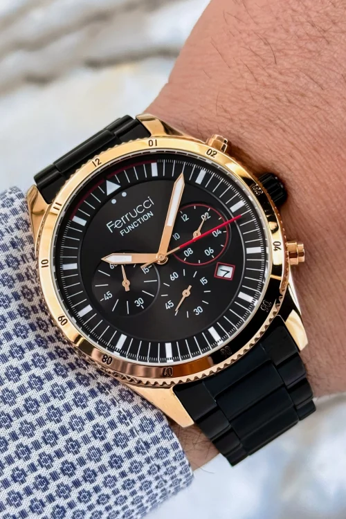 Ferrucci Function Siyah Renk Çelik Kordon&Kasa Erkek Kol Saati 3 ATM+Bileklik zmfer113