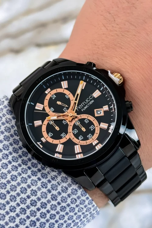 Ferrucci Function Siyah Renk Çelik Kordon&Kasa Erkek Kol Saati 3 ATM+Bileklik zmfer115