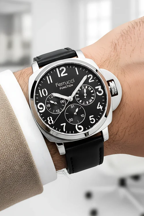 Ferrucci Function Siyah Renk Deri Kordonlu Erkek Kol Saati zmfer064