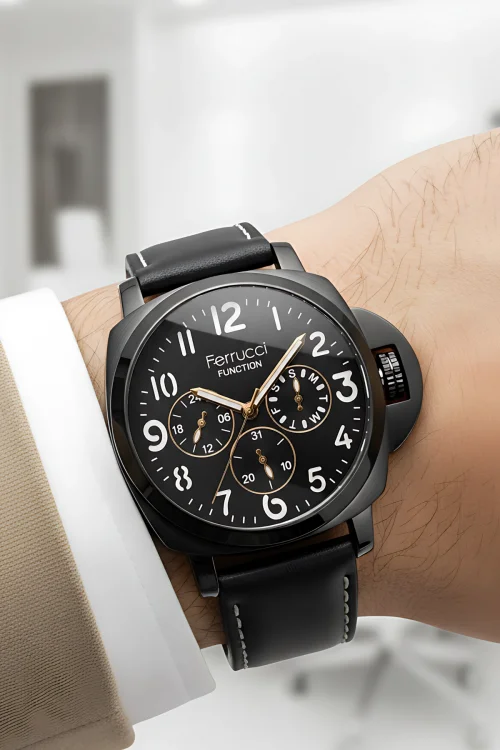 Ferrucci Function Siyah Renk Deri Kordonlu Erkek Kol Saati zmfer064