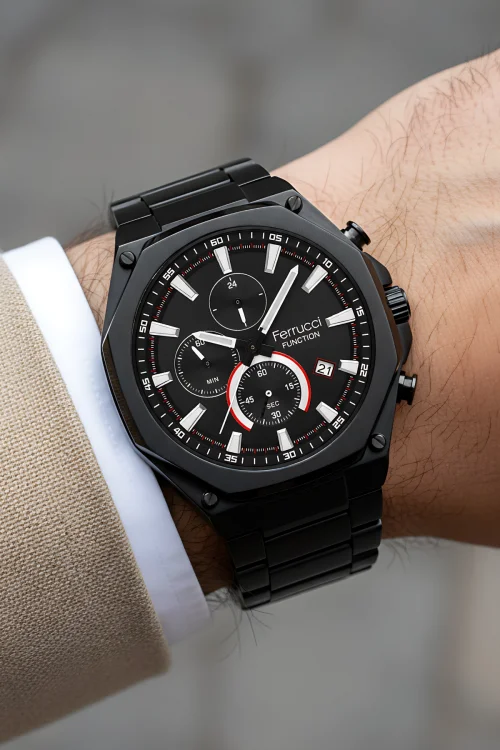 Ferrucci Function Siyah Renk Kasa ve Siyah Renk Çelik Kordonlu Erkek Kol Saati zmfer063