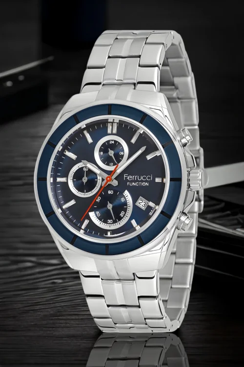 Ferrucci Gümüş-Mavi Renk FCF.13674FM.04 Function Erkek Kol Saati+Bileklik zmfer151