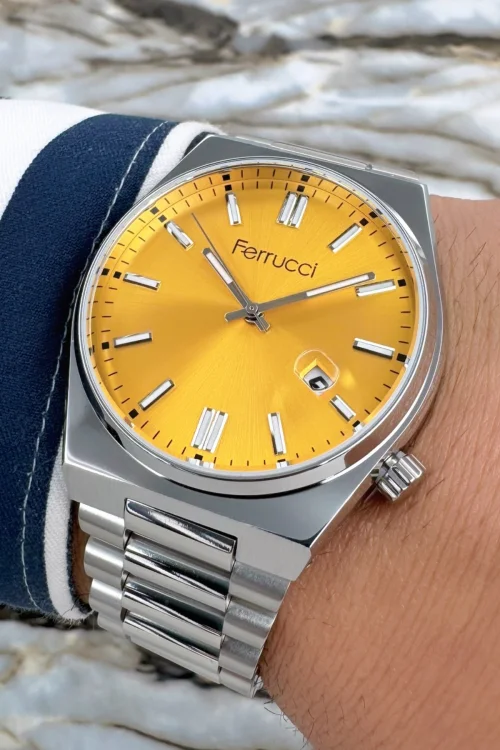 Ferrucci Gümüş Renk Çelik Kordon&Kasa Mineral Cam Takvimli Erkek Kol Saati zmfer093