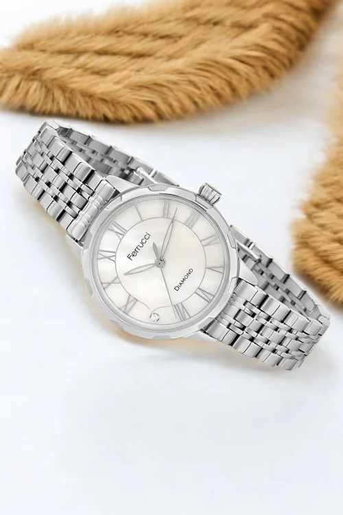 Ferrucci Kadın Kol Saati – Çelik Kordon, Elmas Detaylı Şık Tasarım, 2 Yıl Garantili, Gümüş zmfer173