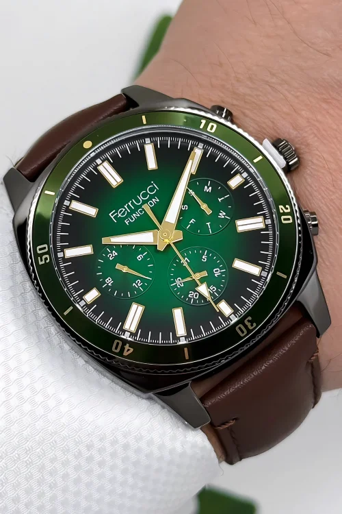 Ferrucci Kahverengi Function Deri Kordon Erkek Kol Saati 3 ATM- Bileklik Hediyeli zmfer169