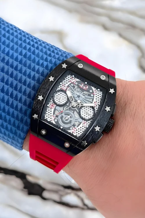 Ferrucci Kırmızı Renk Silikon Kordon FCF.03258FS.03 Function Erkek Kol Saati+Bileklik zmfer156