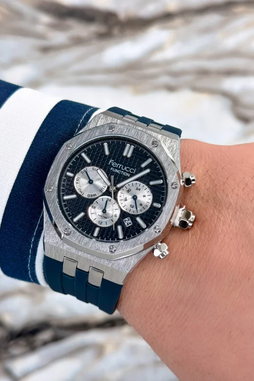 Ferrucci Mavi Silikon Kordon Çelik Kasa Function Erkek Kol Saati+Bileklik zmfer077