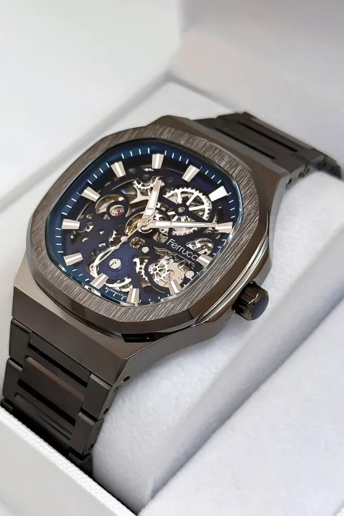 Ferrucci Otomatik Mekanizma Çelik Kordon&Kasa Erkek Kol Saati+Bileklik Füme zmfer189