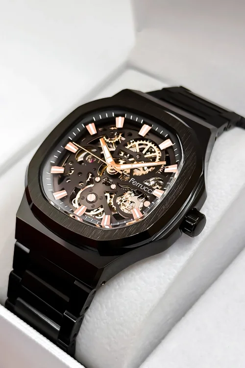 Ferrucci Otomatik Mekanizma Çelik Kordon&Kasa Erkek Kol Saati+Bileklik Siyah zmfer189