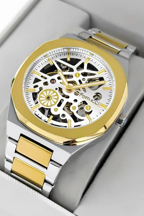 Ferrucci Otomatik Mekanizma Gümüş&Gold Renk Çelik Kordon&Kasa Erkek Kol Saati+Bileklik zmfer096