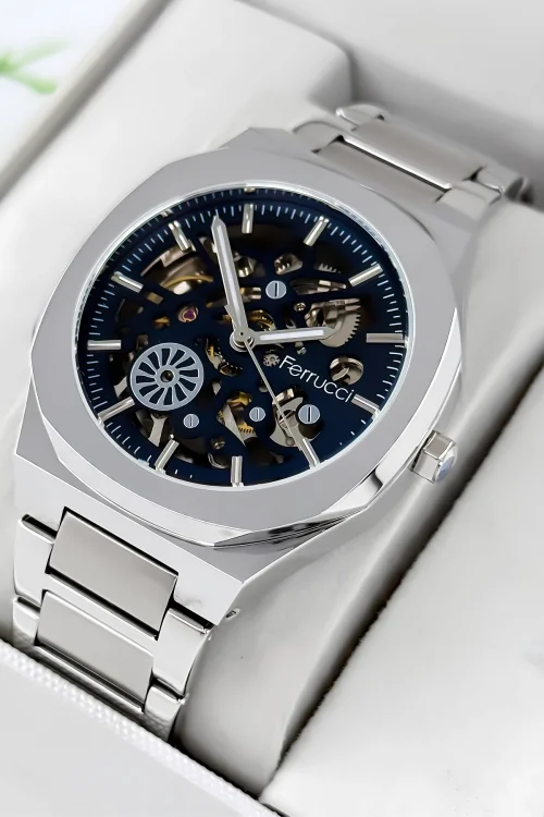 Ferrucci Otomatik Mekanizma Gümüş Renk Çelik Kordon&Kasa Erkek Kol Saati+Bileklik zmfer096