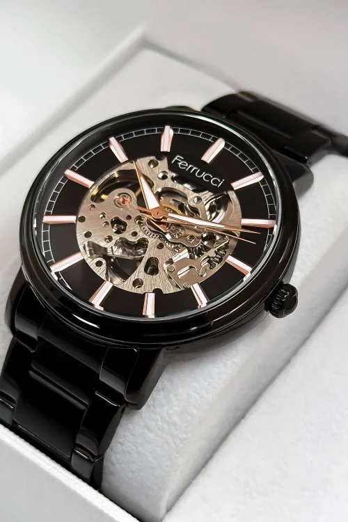 Ferrucci Otomatik Mekanizma Siyah Renk Çelik Kordon&Kasa Erkek Kol Saati+Bileklik zmfer095