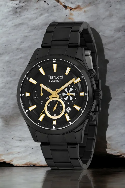 Ferrucci Siyah Renk Erkek Kol Saati Function FCF.12062FM.02+Bileklik zmfer140