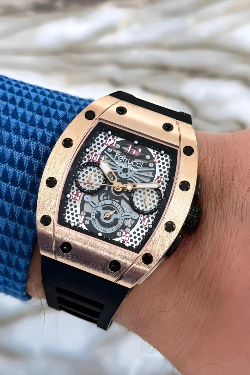 Ferrucci Siyah Renk Silikon Kordon FCF.03258FS.01 Function Erkek Kol Saati+Bileklik zmfer156